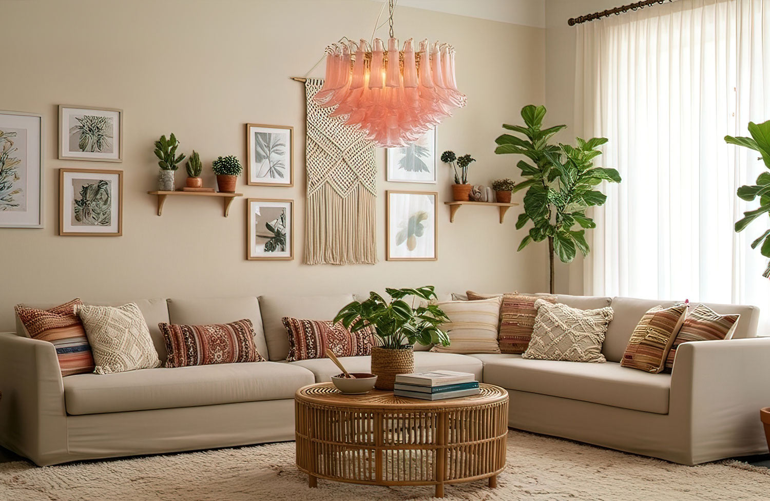 Timeless Romance in Bloom: The Addis Pink Glass Chandelier