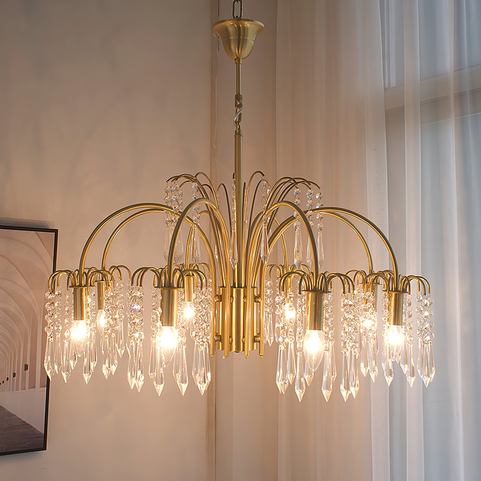 Brass Candle Crystal Chandelier