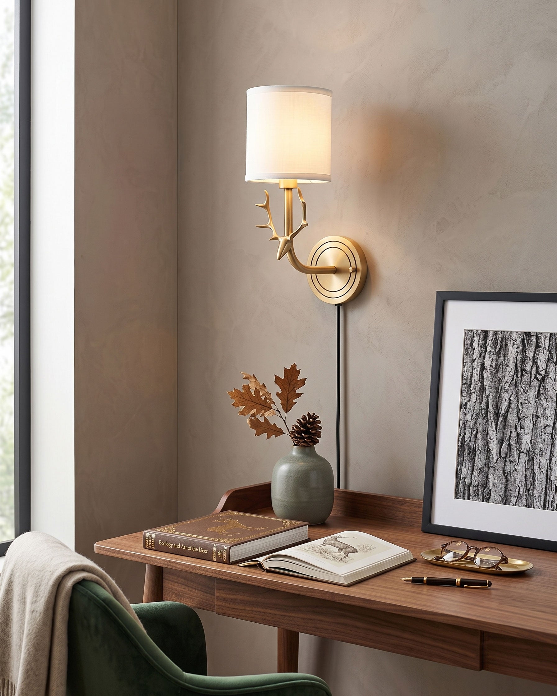 Brass Deer Plug-In Wall Sconce