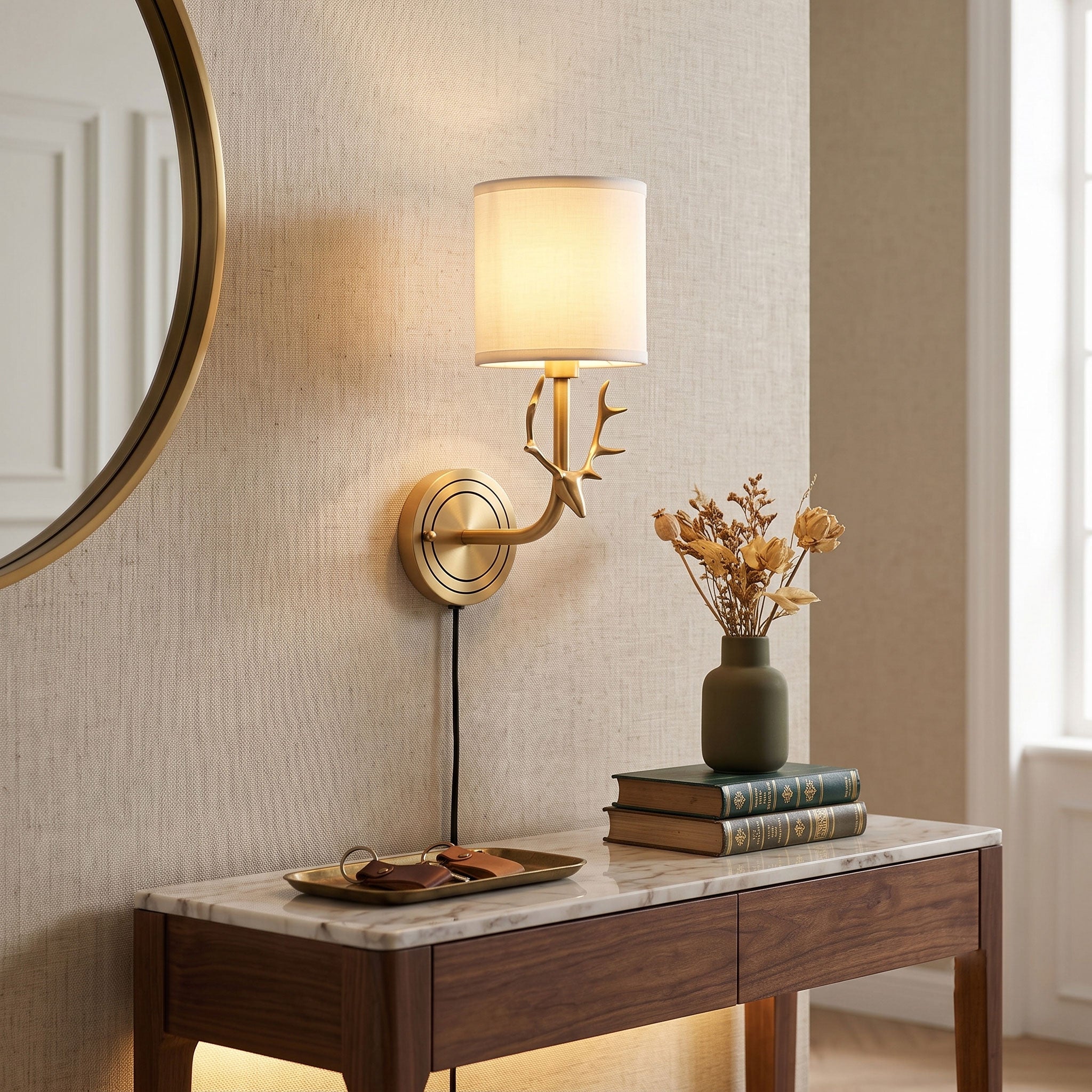 Brass Deer Plug-In Wall Sconce