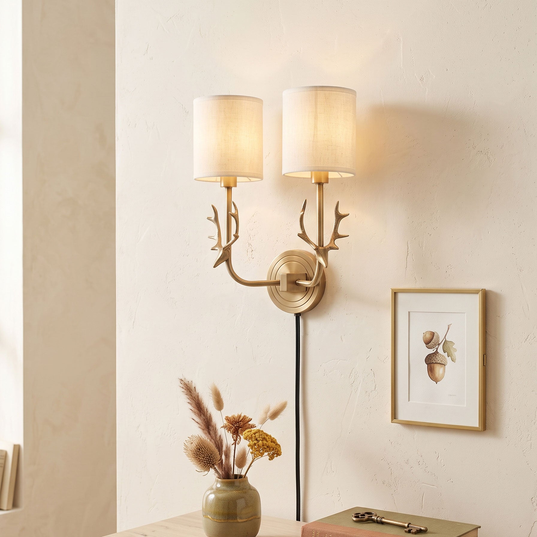 Brass Deer Plug-In Wall Sconce