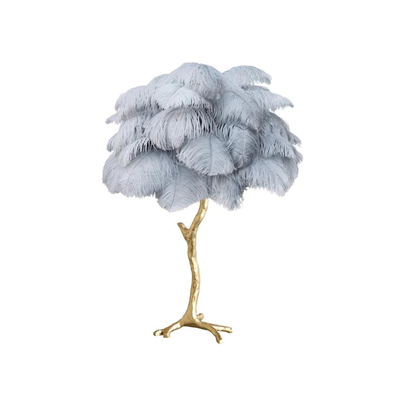 Lámpara de mesa de plumas de avestruz
