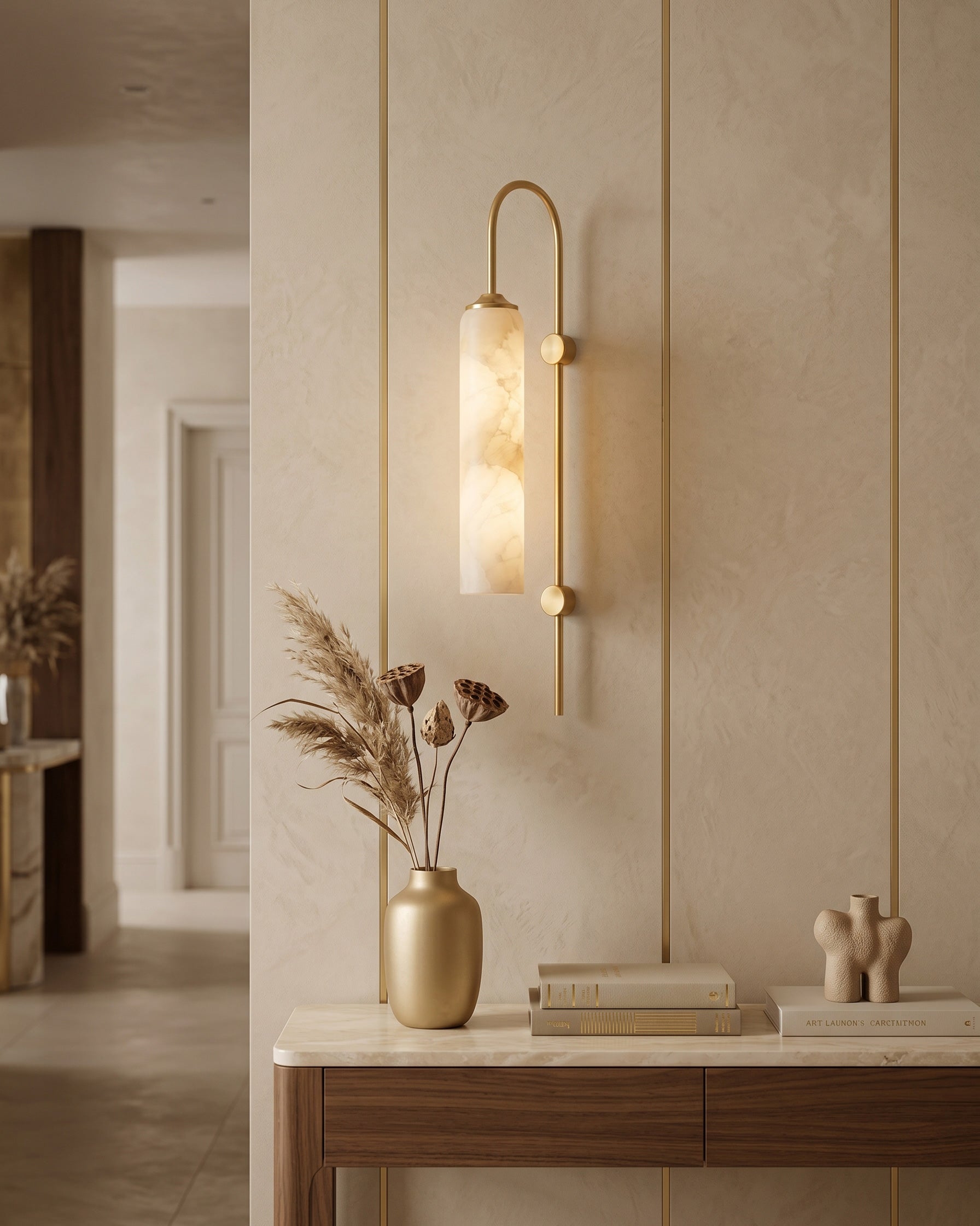 Float Long Tube Alabaster Wall Sconce