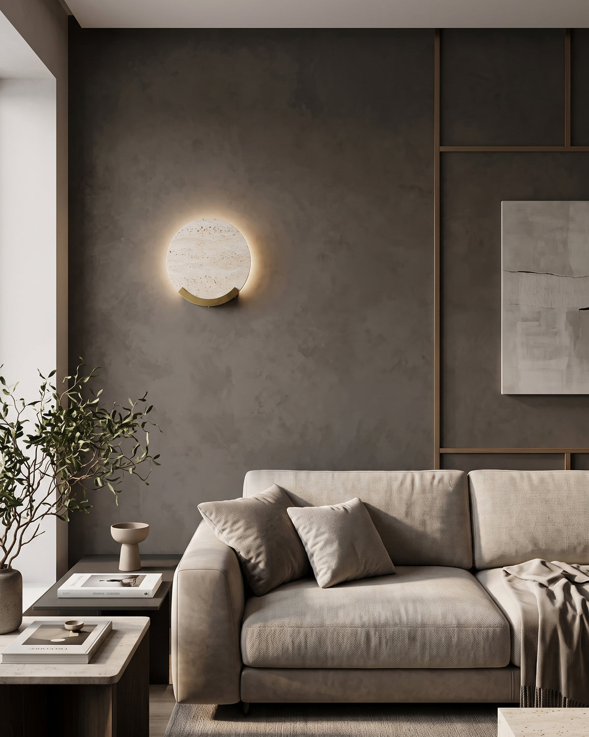 Applique Boaz Travertino con alone