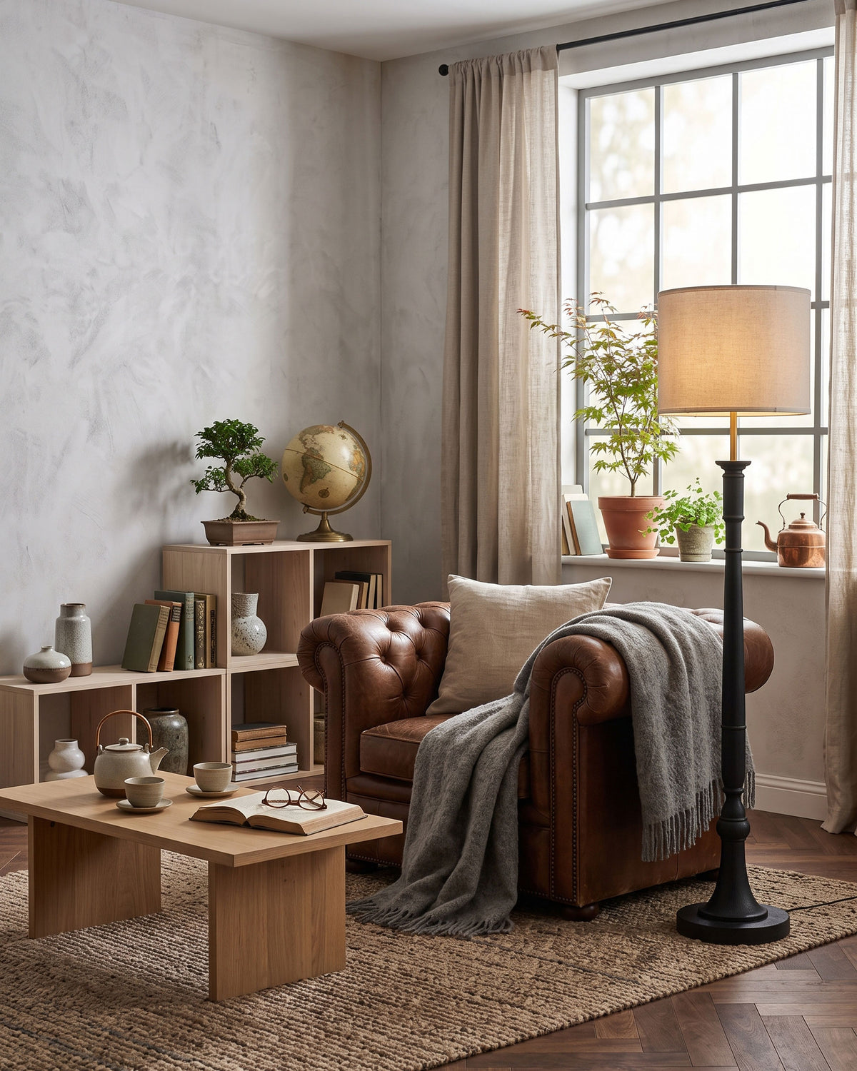 Colter Carved Wood Floor Lamp
