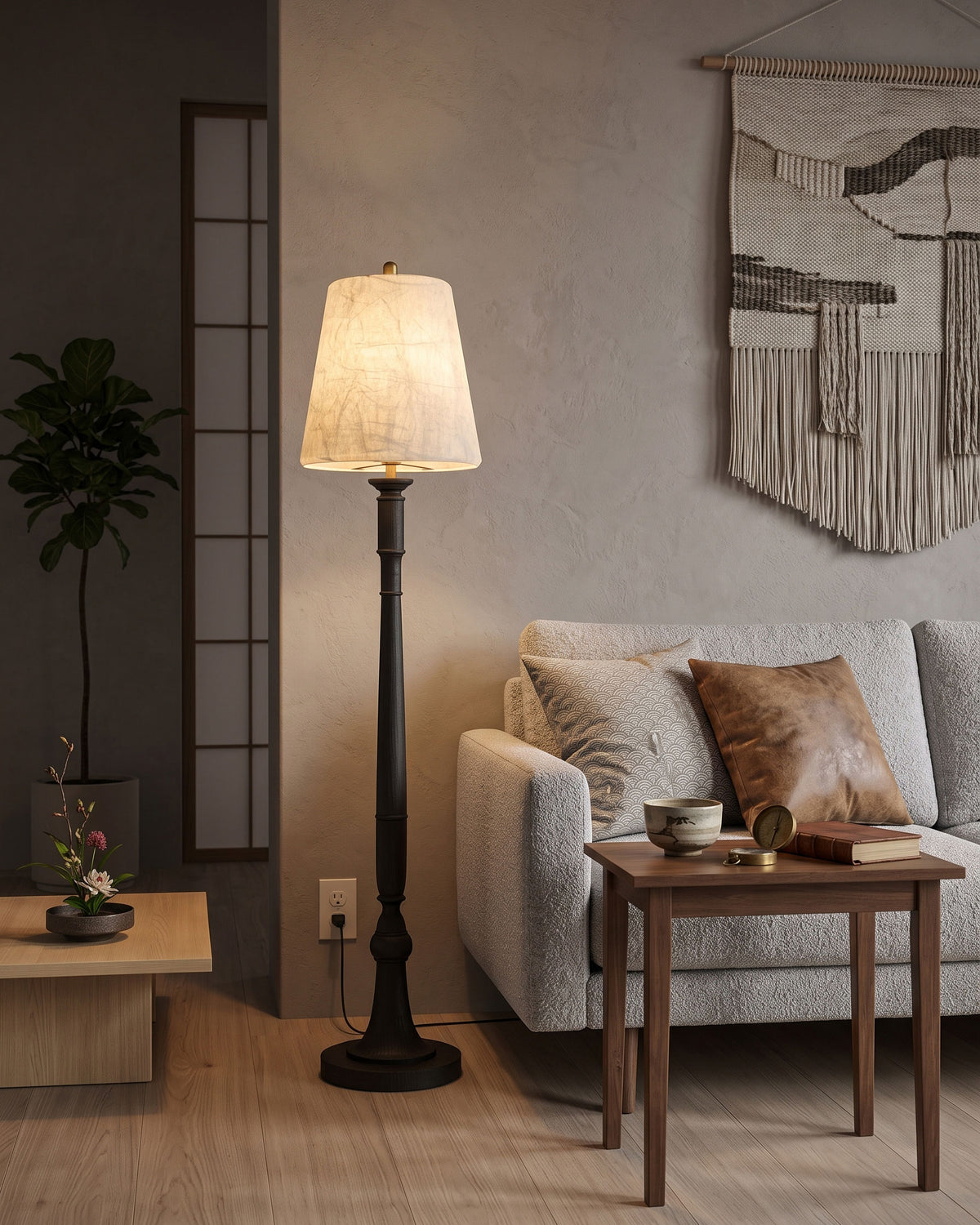 Colter Carved Wood Floor Lamp