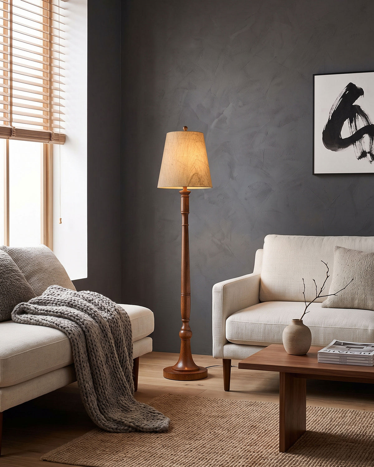 Colter Carved Wood Floor Lamp