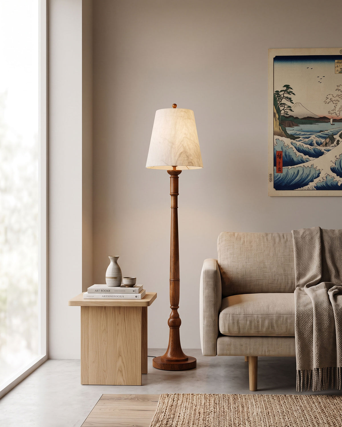 Colter Carved Wood Floor Lamp