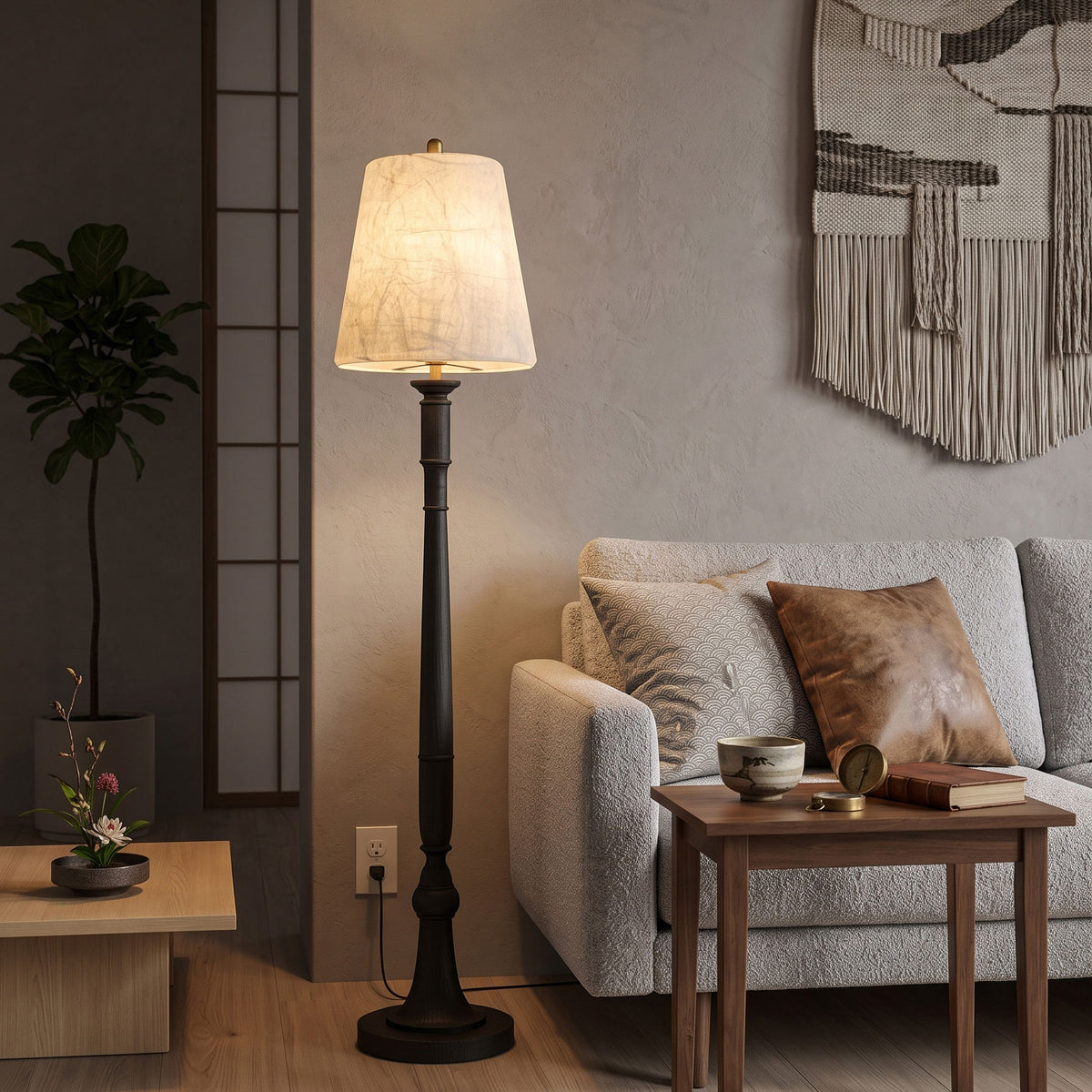 Colter Carved Wood Floor Lamp