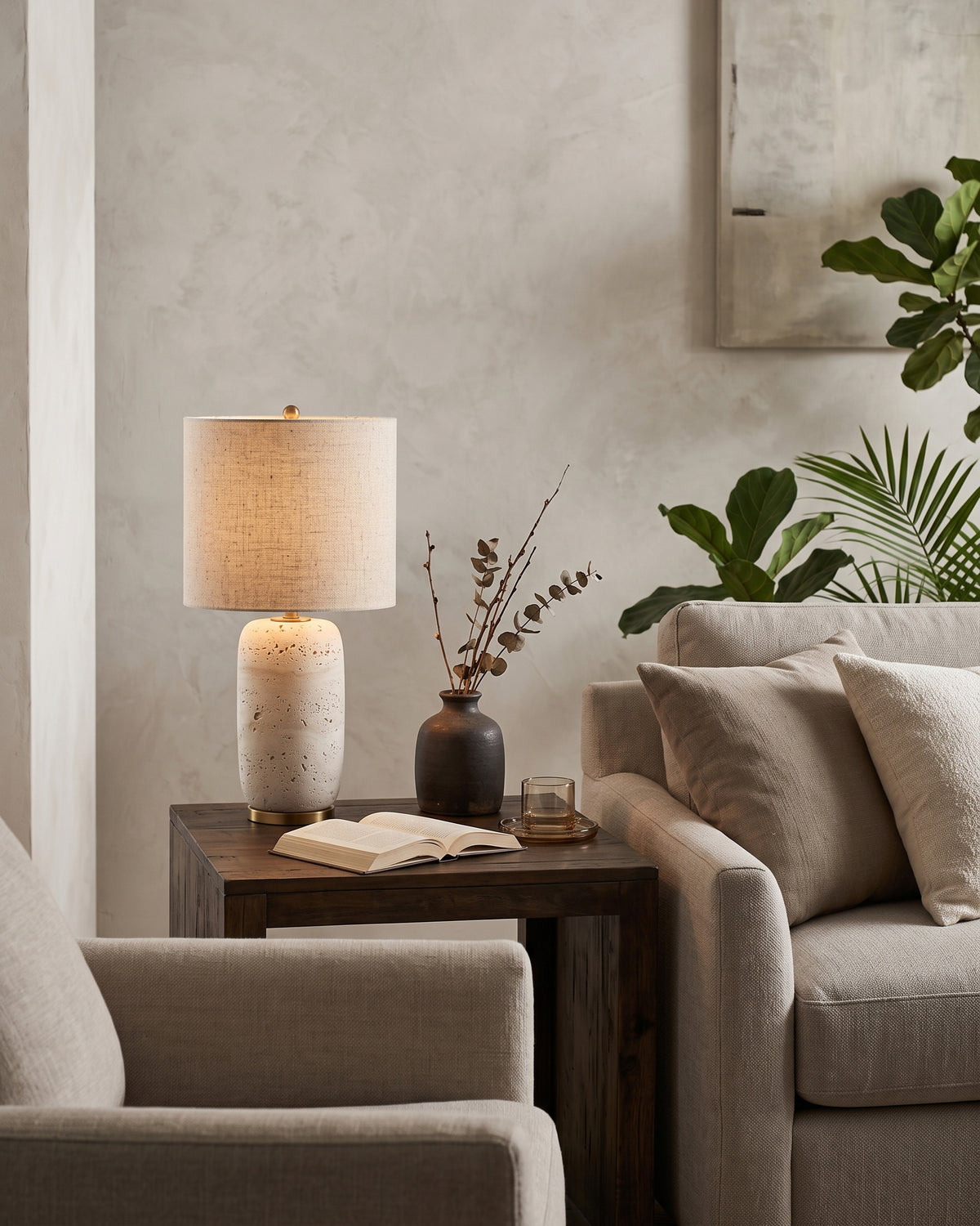 Creed Travertine Table Lamp