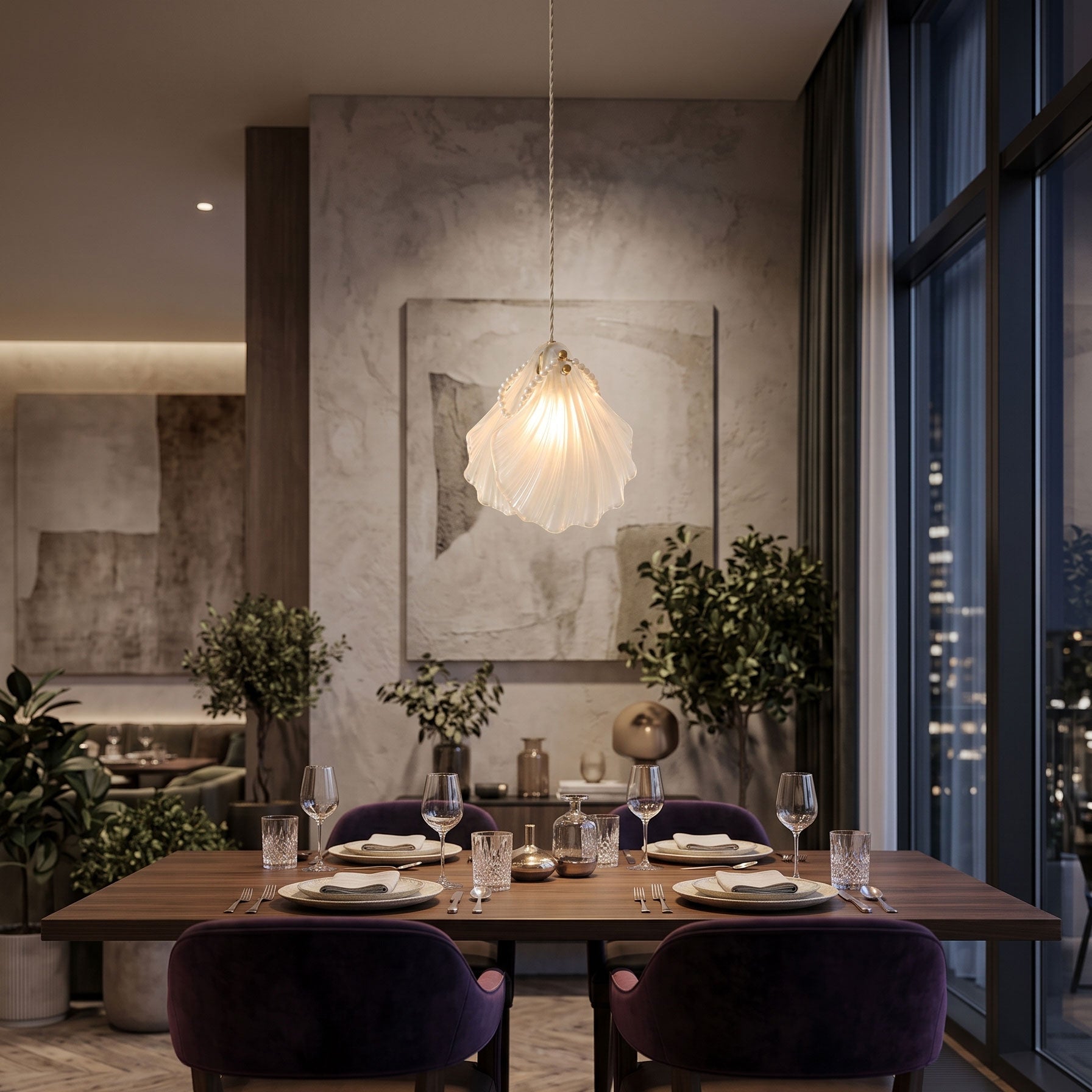 Faye Ribbed Shell Pendant Light