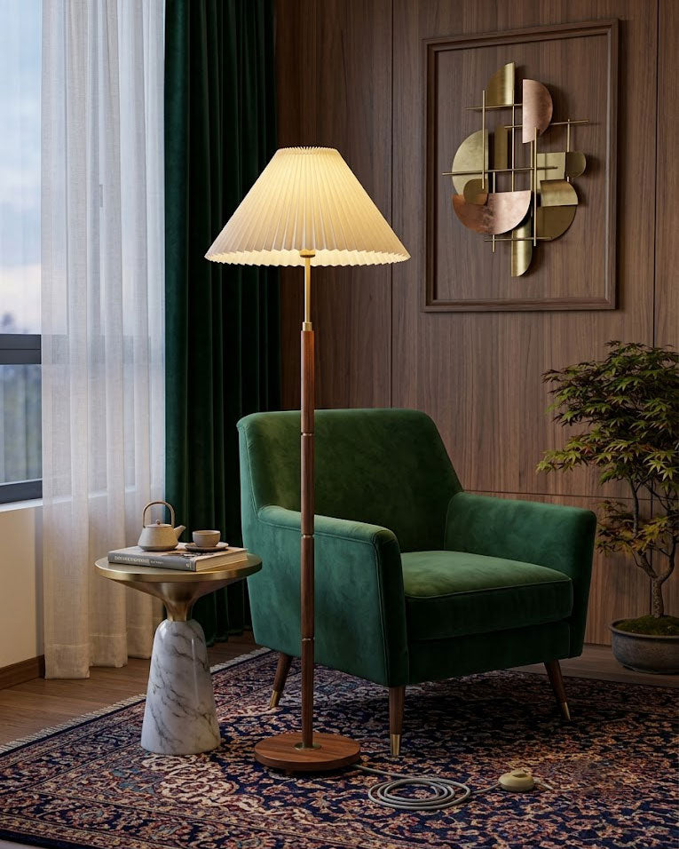 Flynn Pleated Walnut Floor Lamp