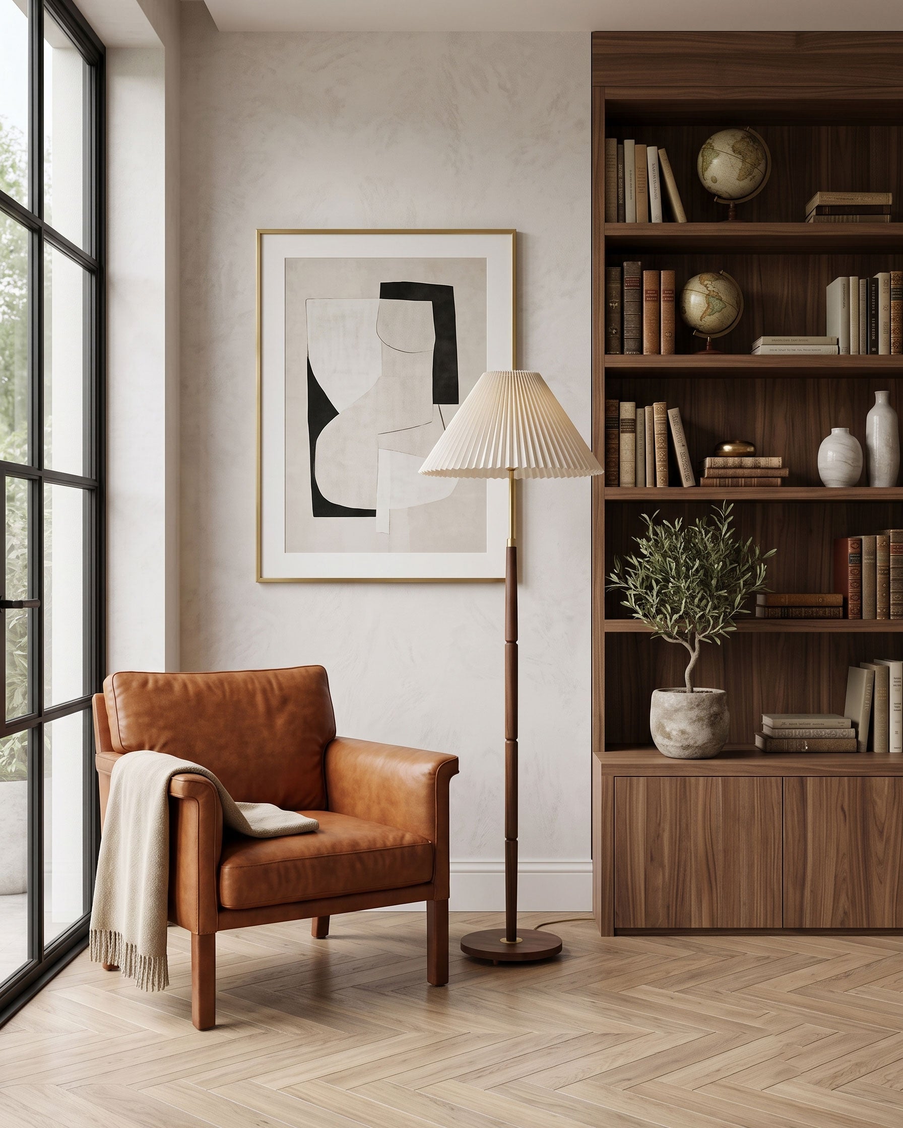Flynn Pleated Walnut Floor Lamp