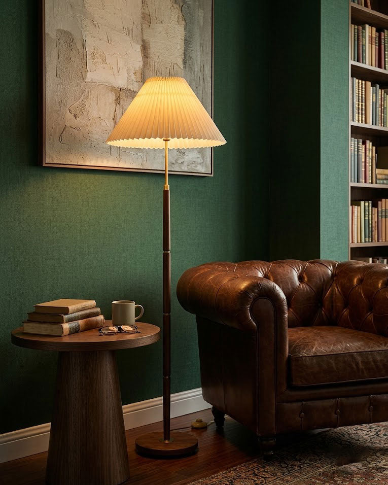 Flynn Pleated Walnut Floor Lamp