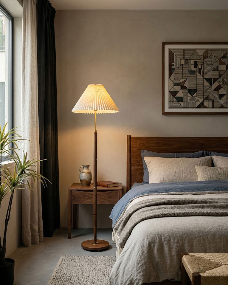 Flynn Pleated Walnut Floor Lamp