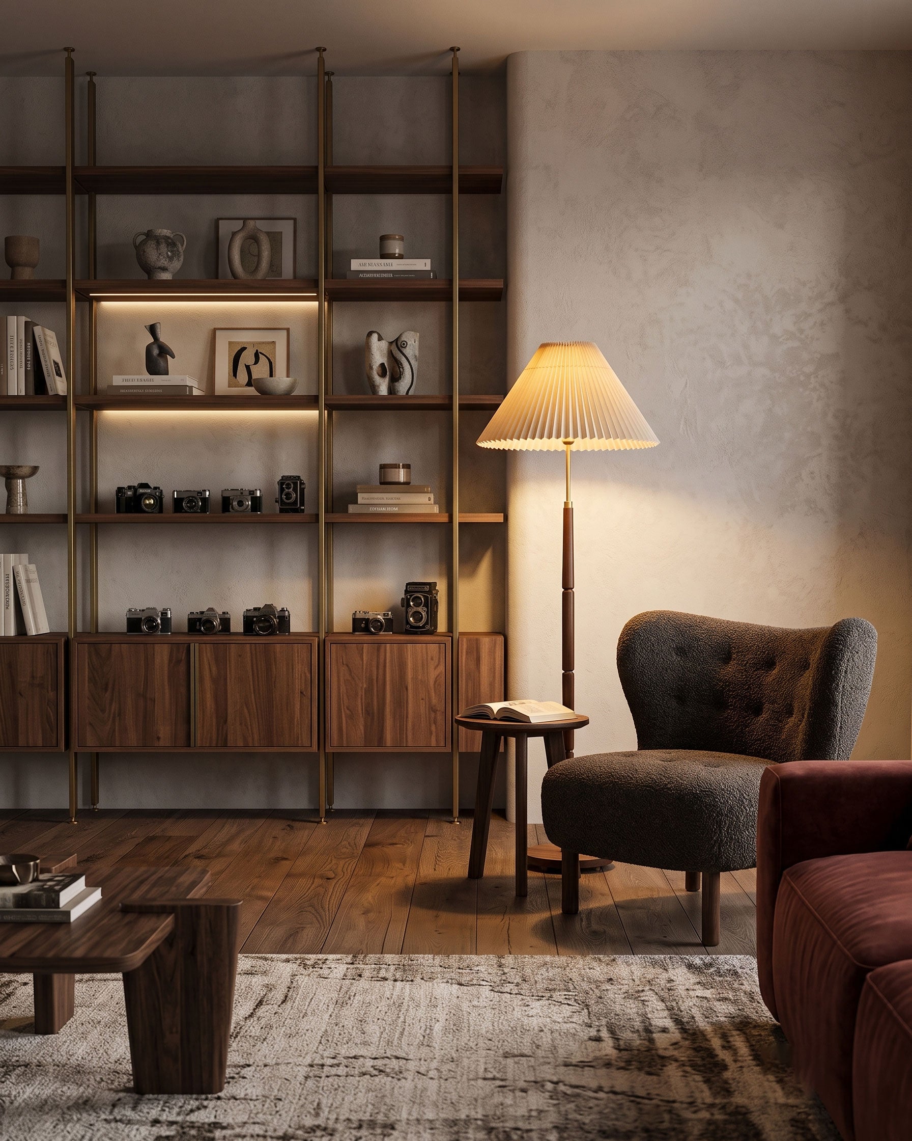 Flynn Pleated Walnut Floor Lamp