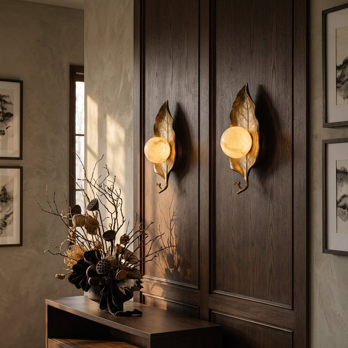 Aplique de pared de alabastro Halcyon Ginkgo