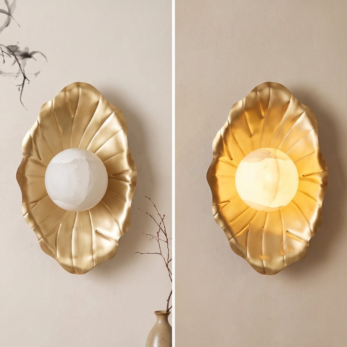 Aplique de pared de alabastro Halcyon Ginkgo