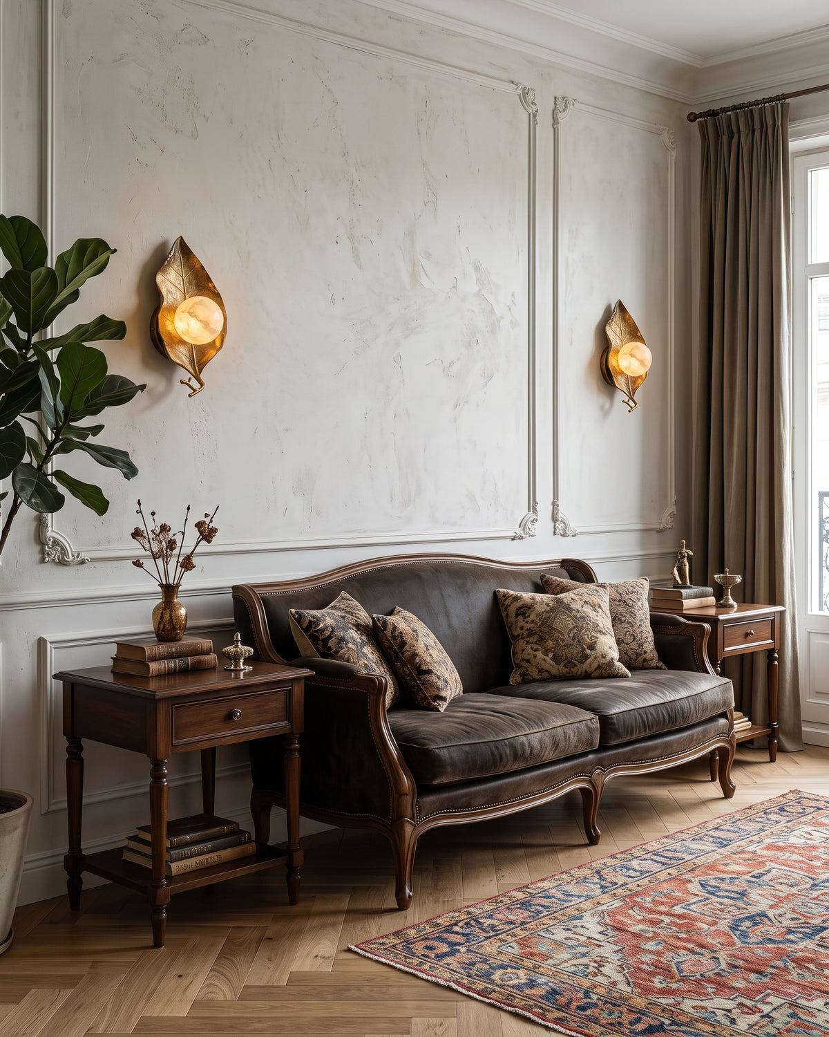 Aplique de pared de alabastro Halcyon Ginkgo