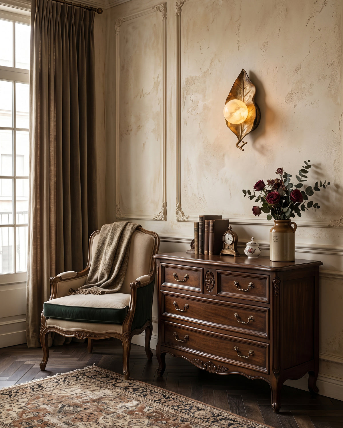 Aplique de pared de alabastro Halcyon Ginkgo