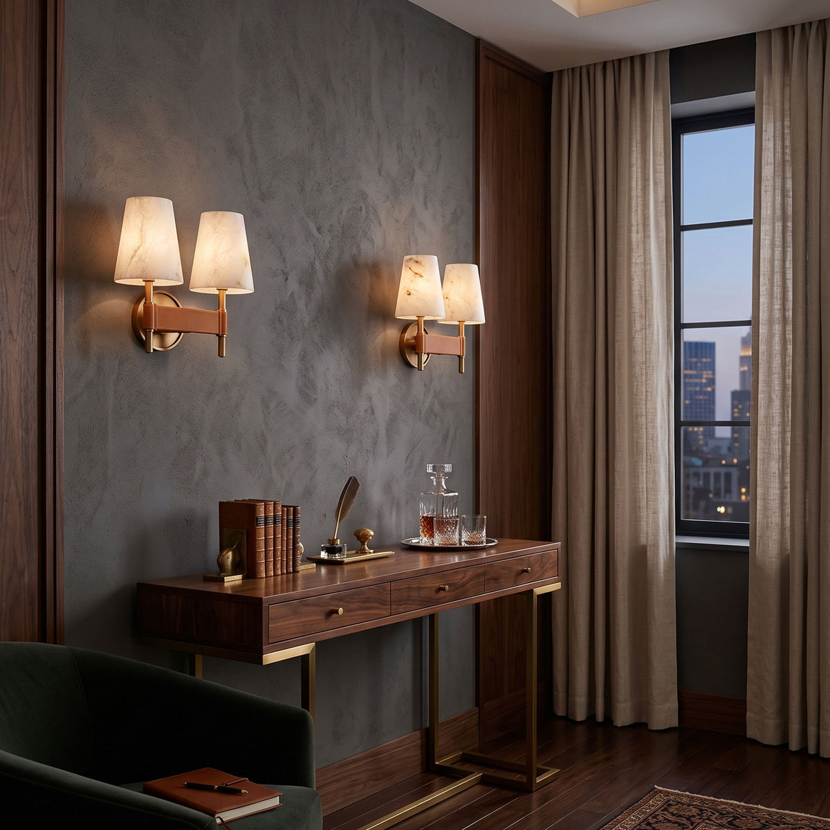 Kerrick Alabaster Leather Wall Sconce