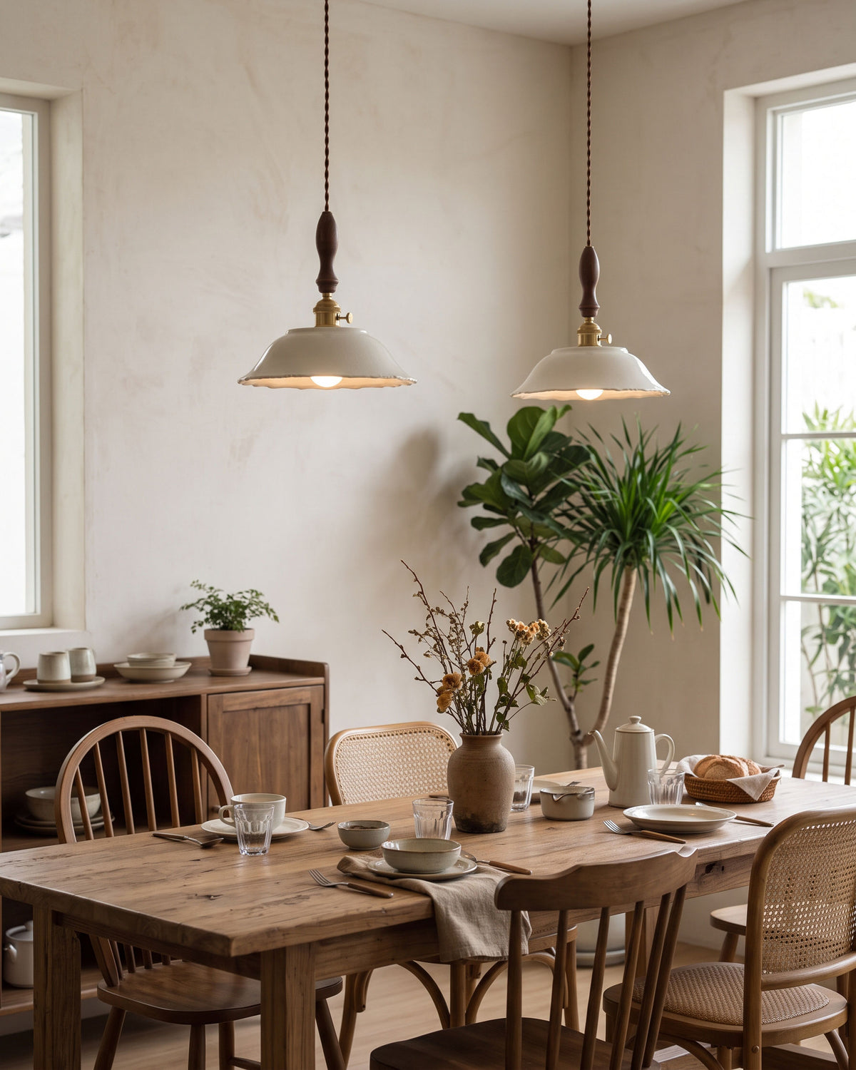 Lampada a sospensione in ceramica rigata Rhodri