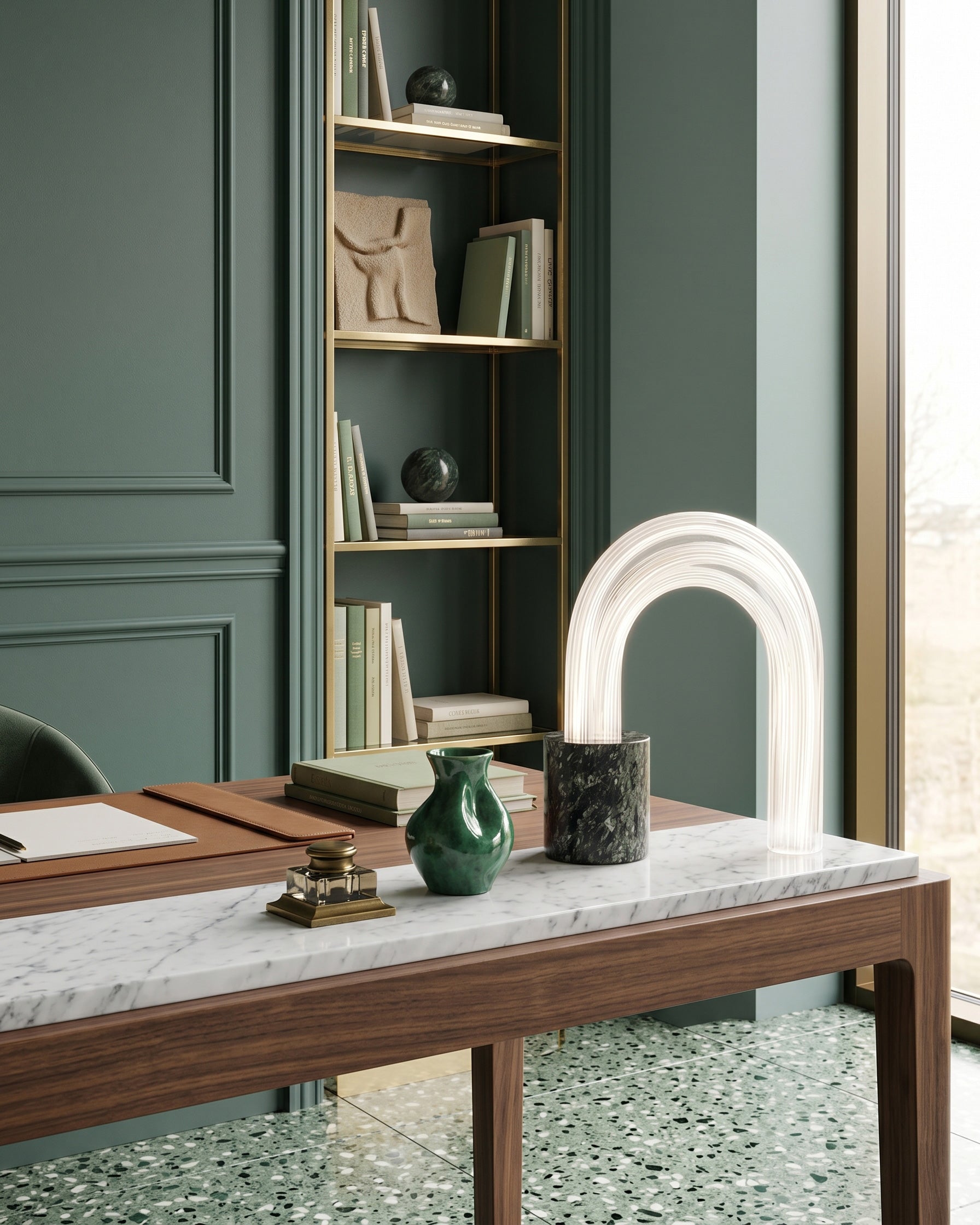 Ribbed Marble Table Lamp