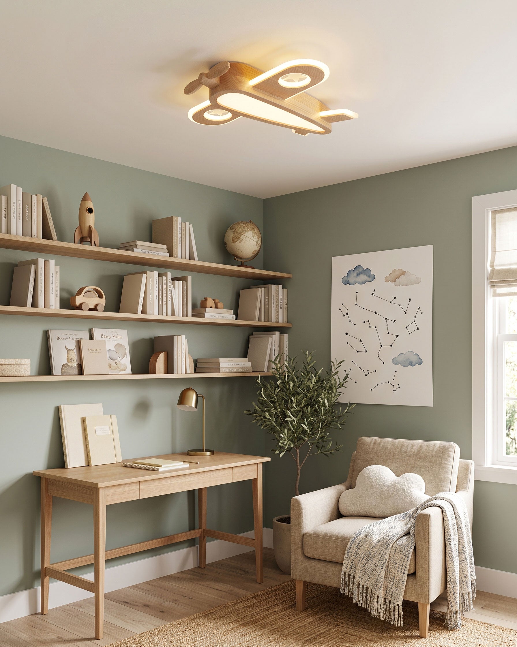 Wood Airplane Ceiling Lamp