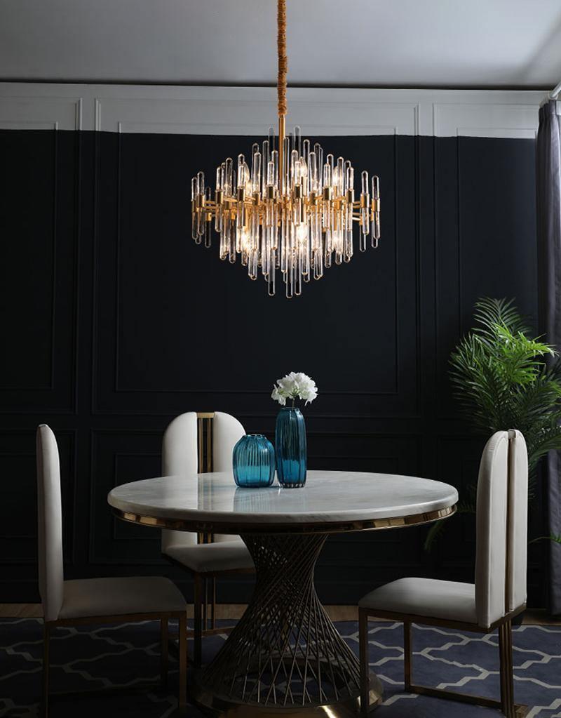 Brass Chandelier With Clear Glass Rods Shade