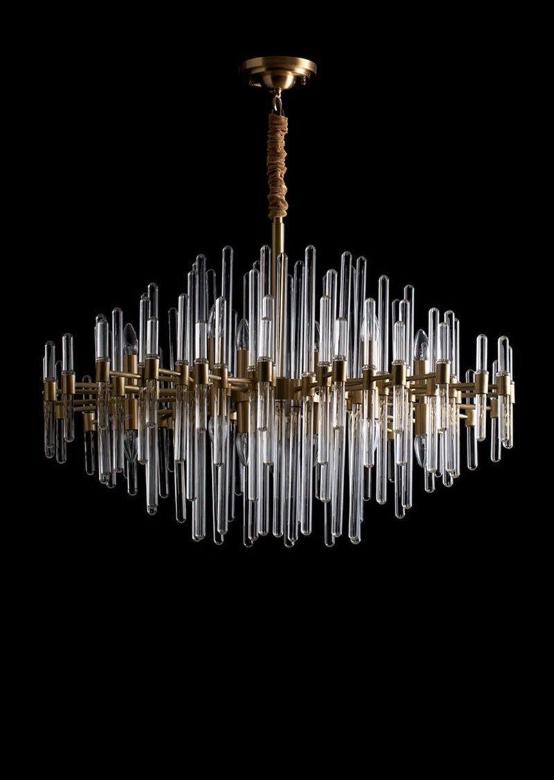 Brass Chandelier With Clear Glass Rods Shade