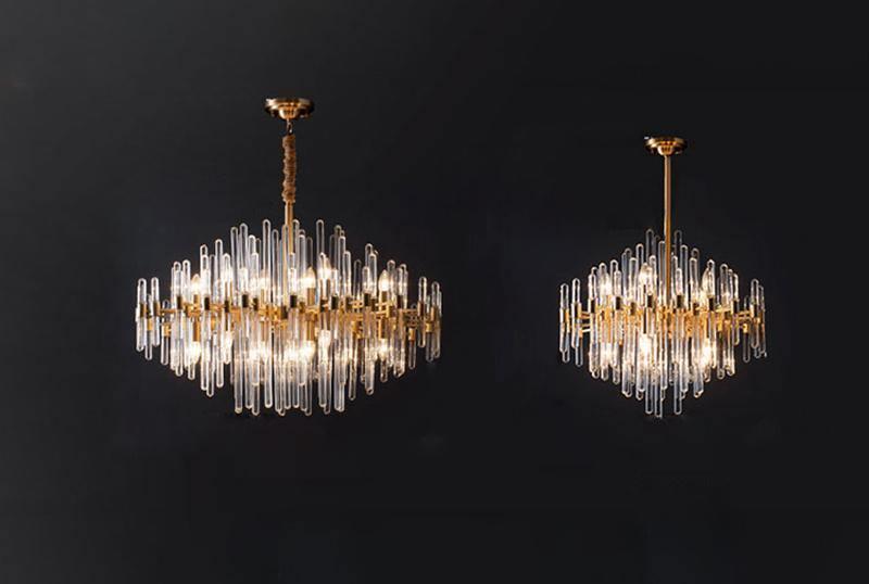 Brass Chandelier With Clear Glass Rods Shade