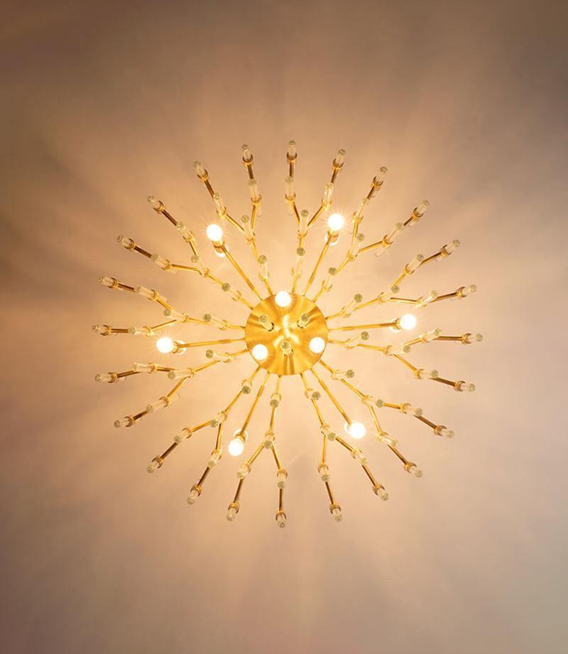 Brass Chandelier With Clear Glass Rods Shade