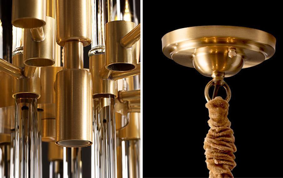 Brass Chandelier With Clear Glass Rods Shade