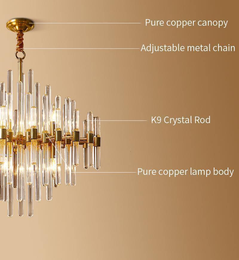 Brass Chandelier With Clear Glass Rods Shade