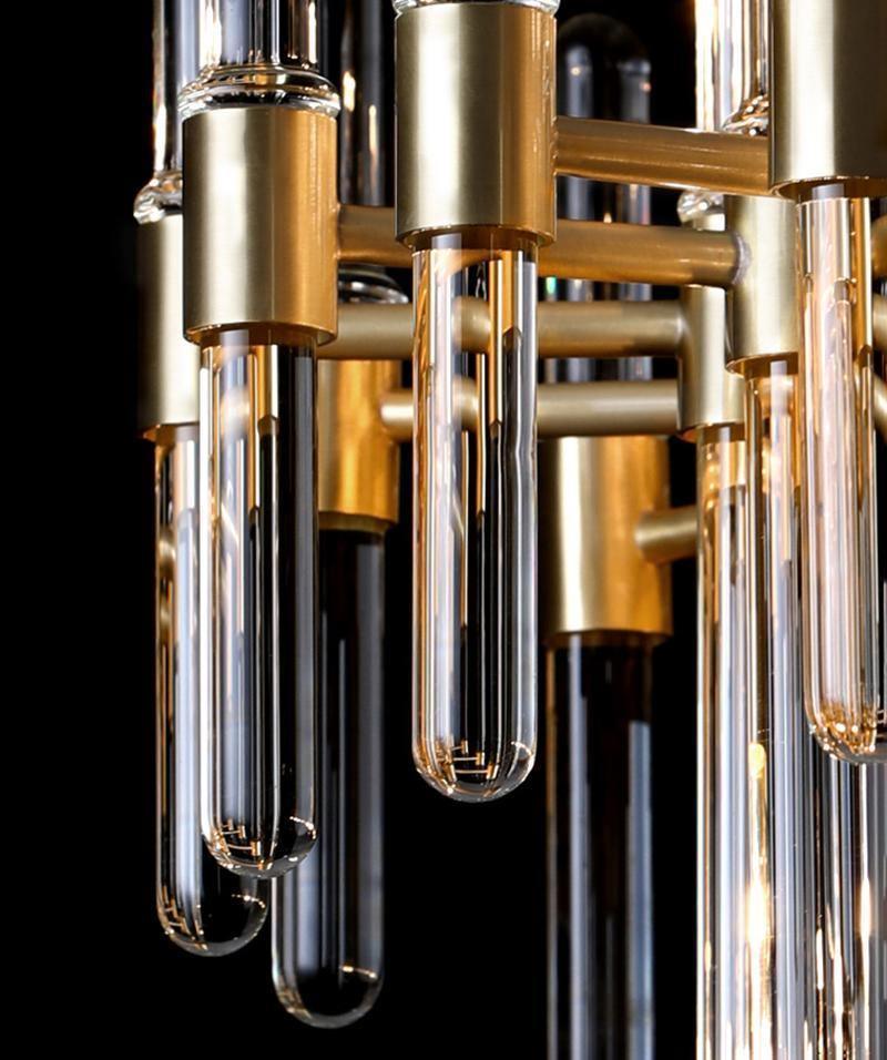 Brass Chandelier With Clear Glass Rods Shade
