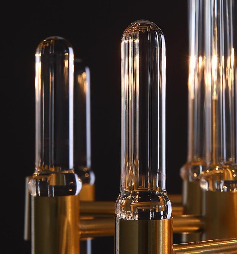 Brass Chandelier With Clear Glass Rods Shade