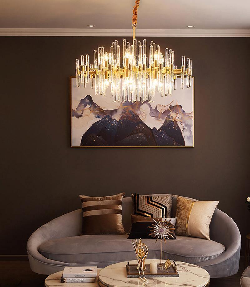 Brass Chandelier With Clear Glass Rods Shade