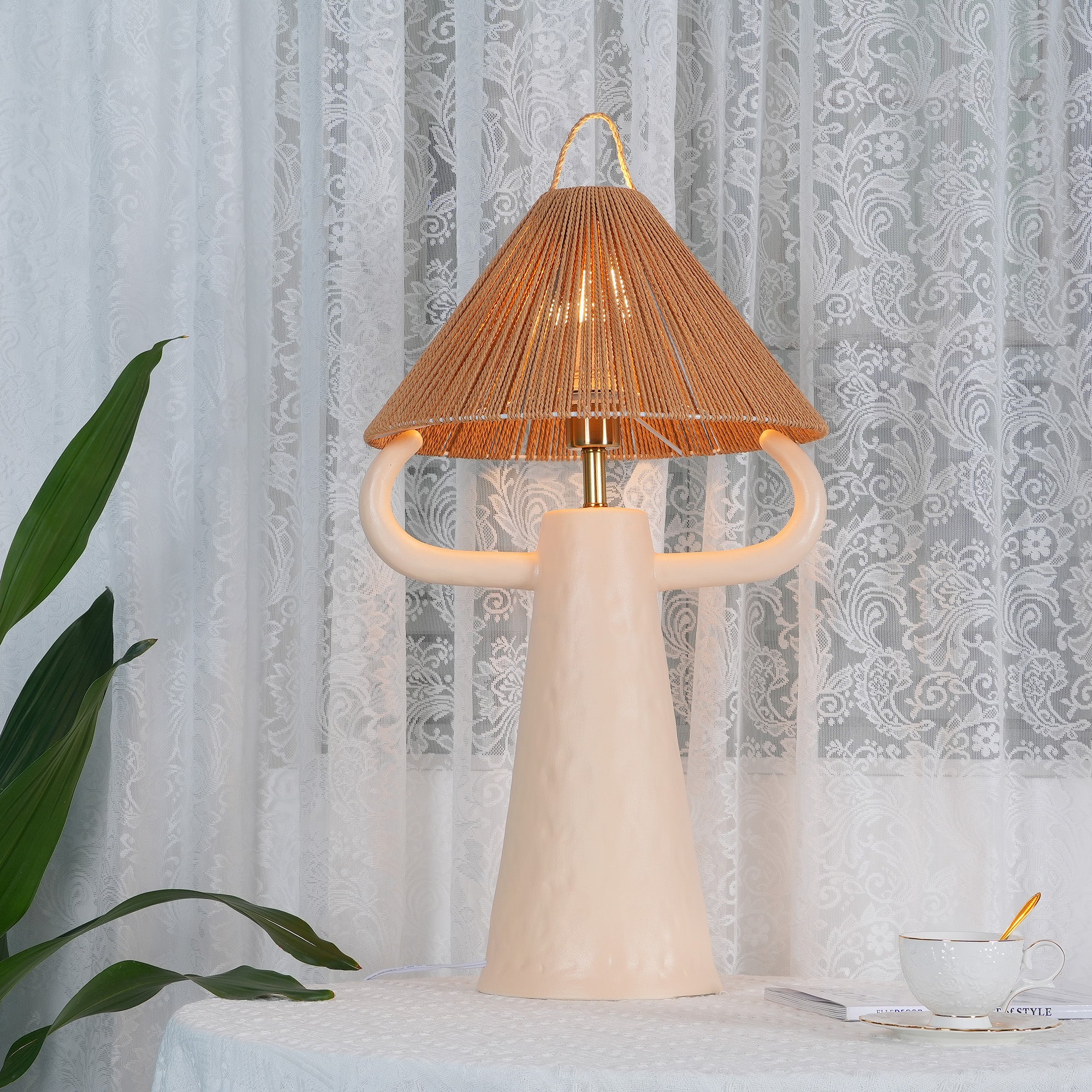 Lampe de table de chambre à coucher en ficelle en céramique