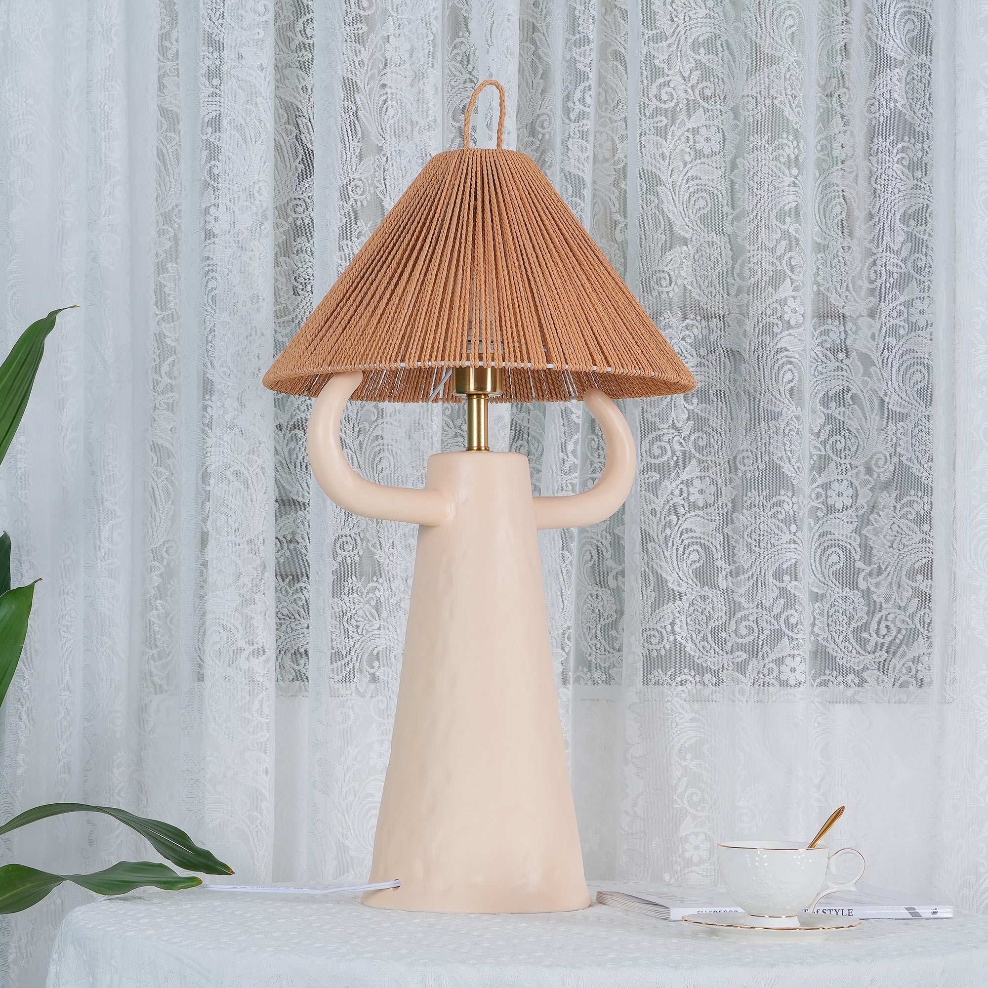 Lampe de table de chambre à coucher en ficelle en céramique