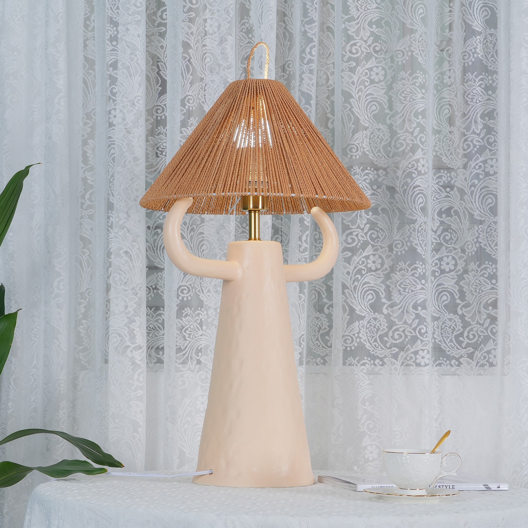 Lampe de table de chambre à coucher en ficelle en céramique