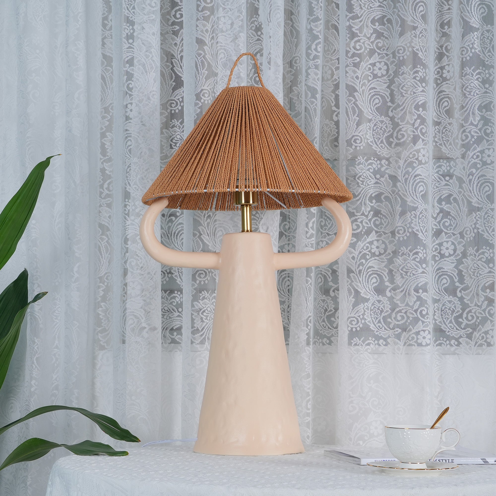 Lampe de table de chambre à coucher en ficelle en céramique