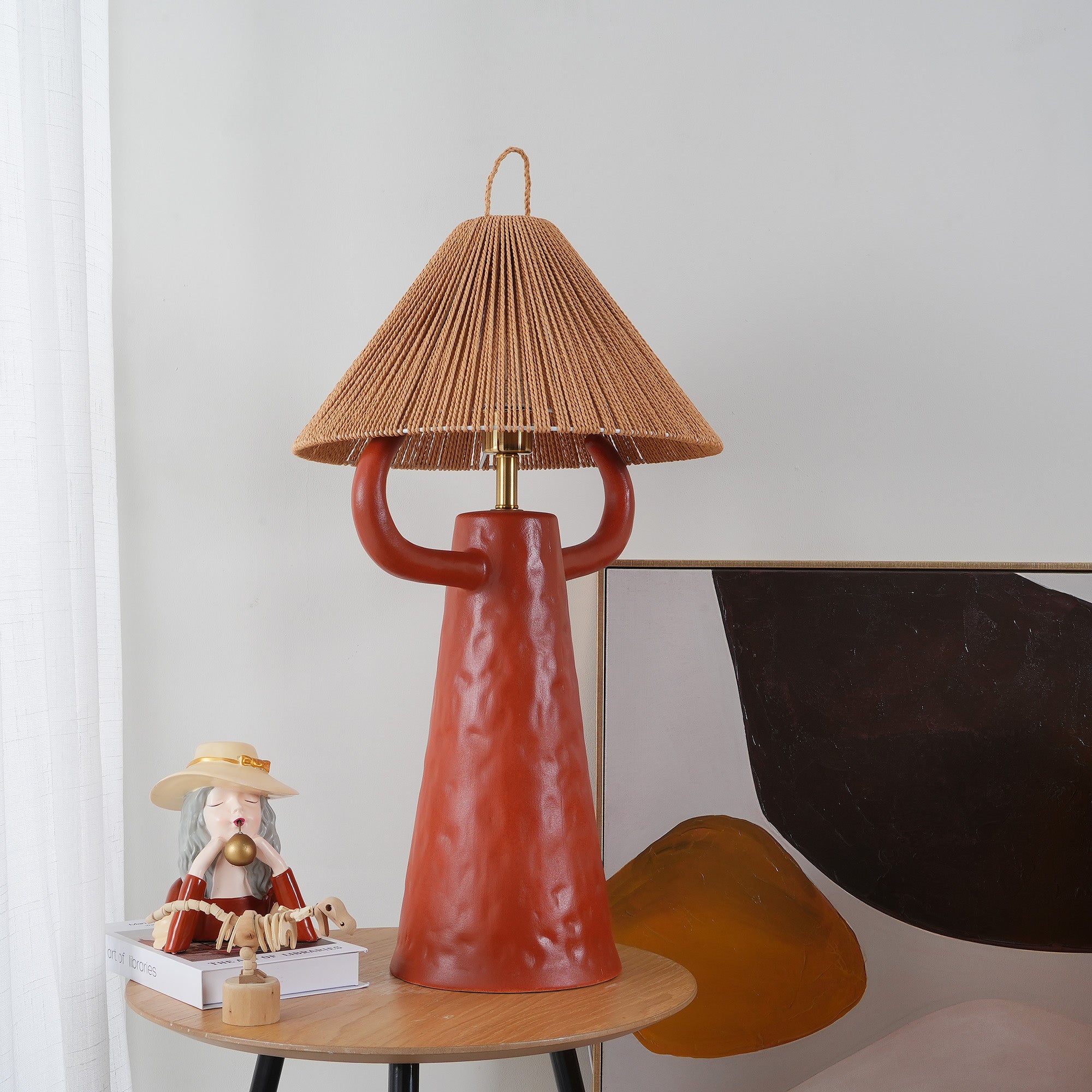 Lampe de table de chambre à coucher en ficelle en céramique