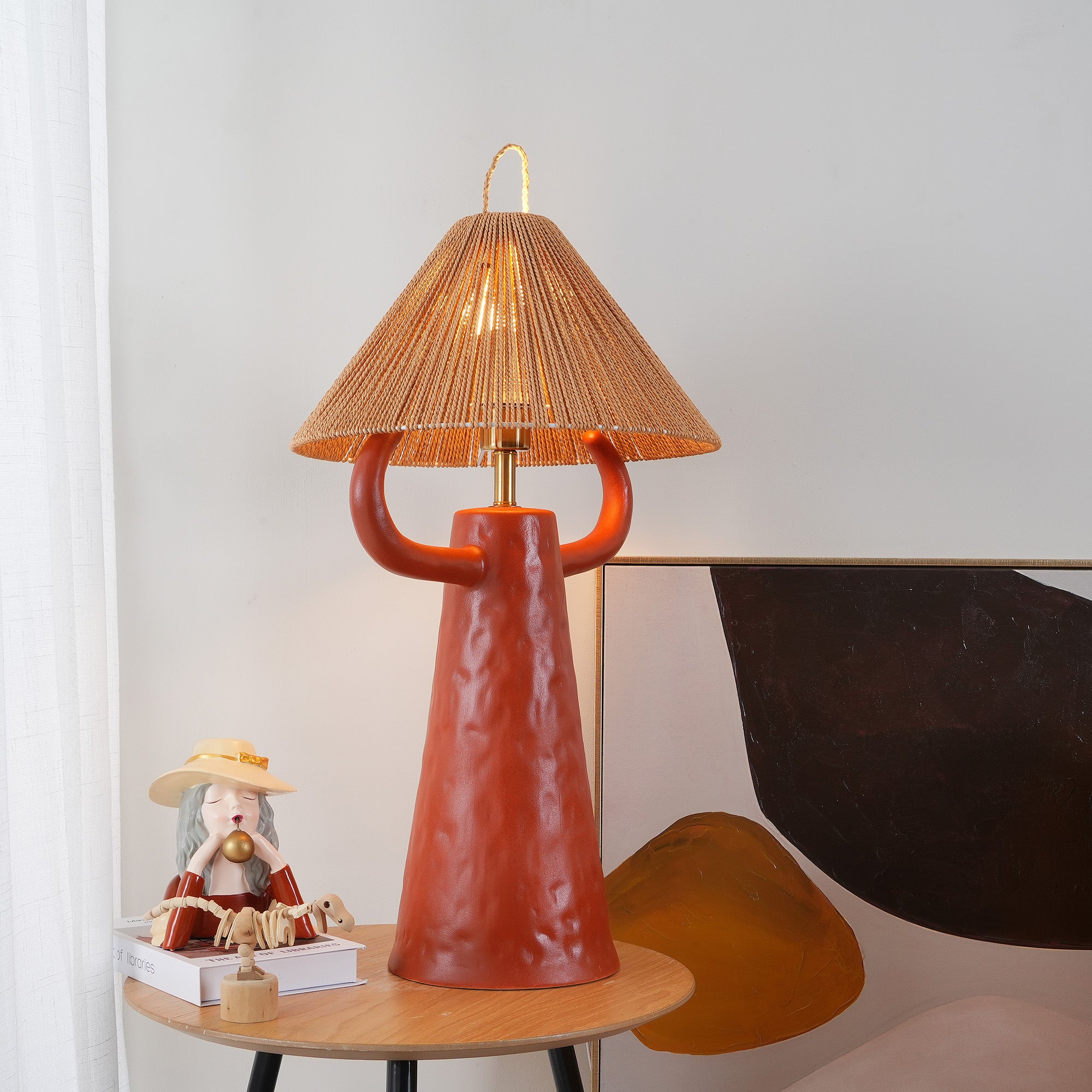 Lampe de table de chambre à coucher en ficelle en céramique
