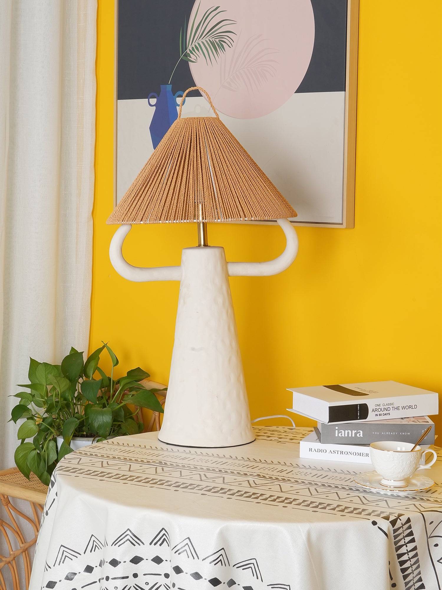 Lampe de table de chambre à coucher en ficelle en céramique
