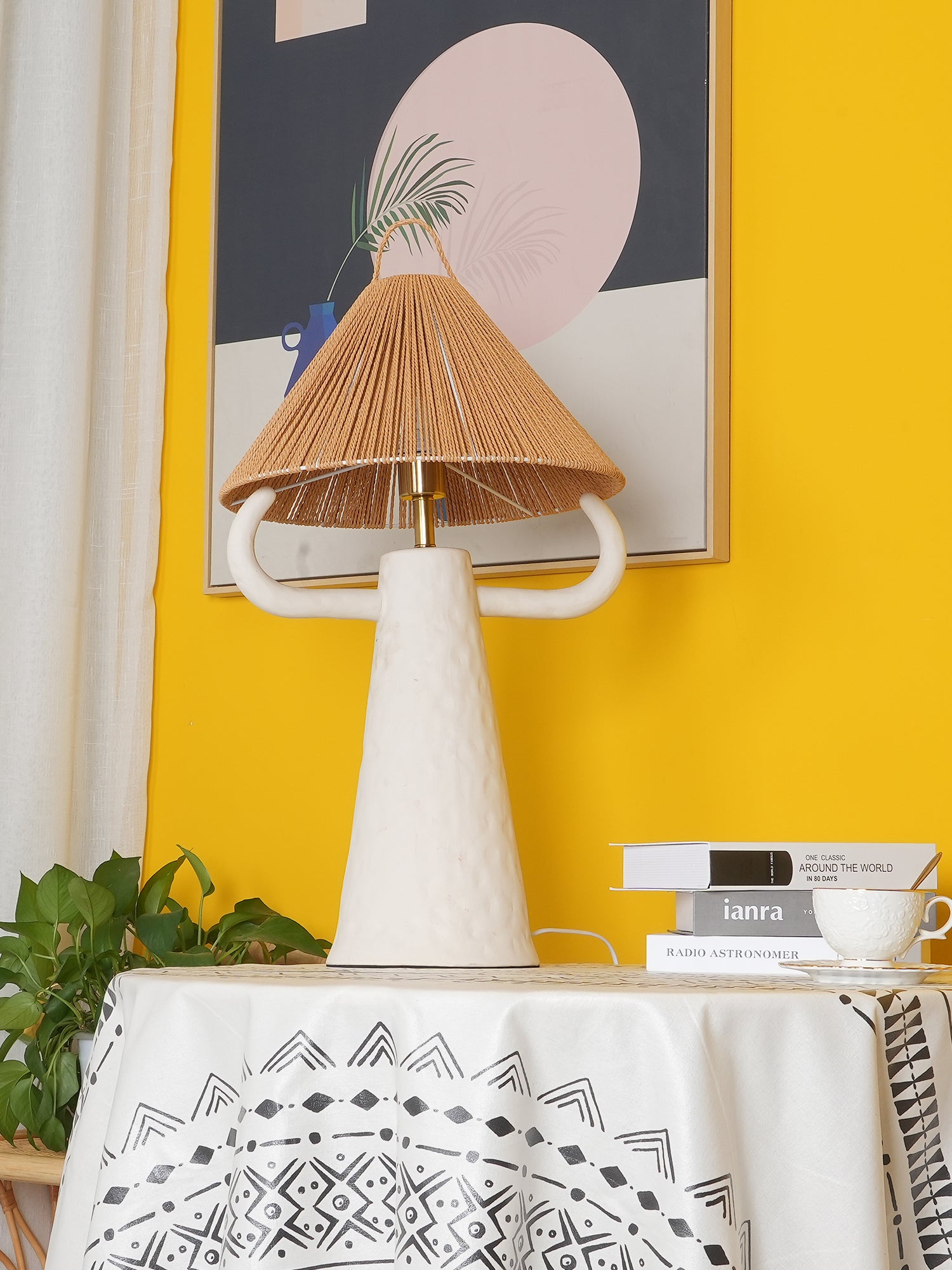 Lampe de table de chambre à coucher en ficelle en céramique