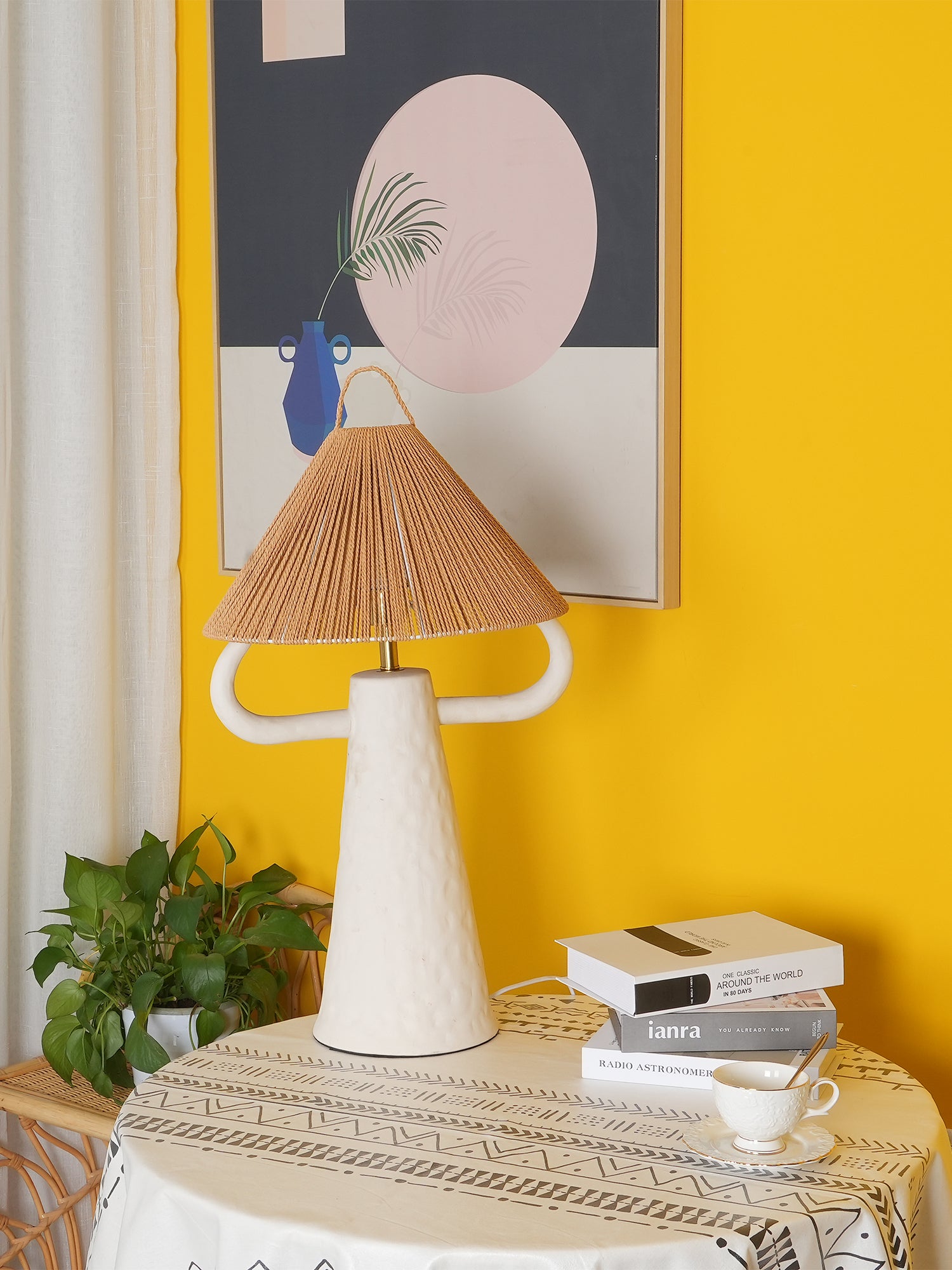 Lampe de table de chambre à coucher en ficelle en céramique