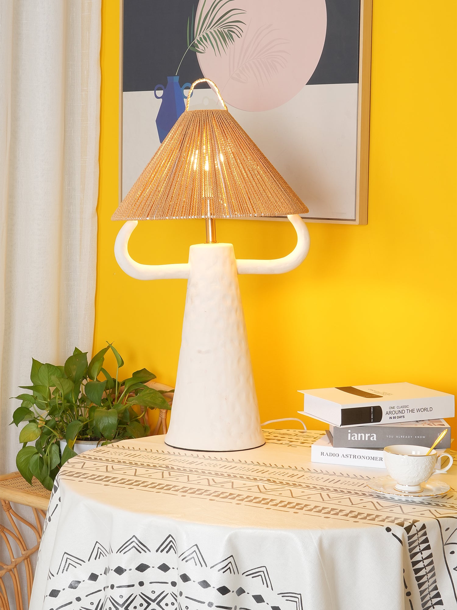 Lampe de table de chambre à coucher en ficelle en céramique