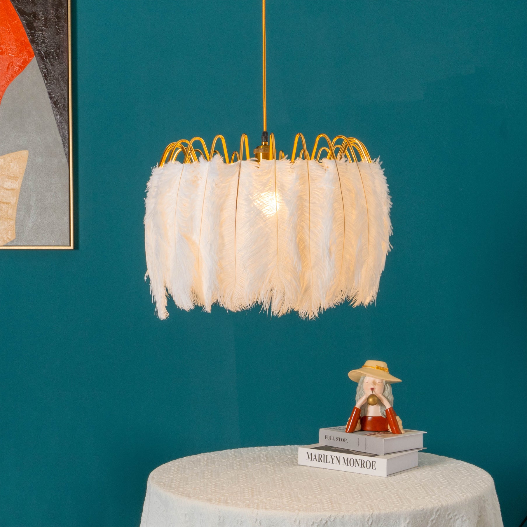 Lámpara colgante de plumas