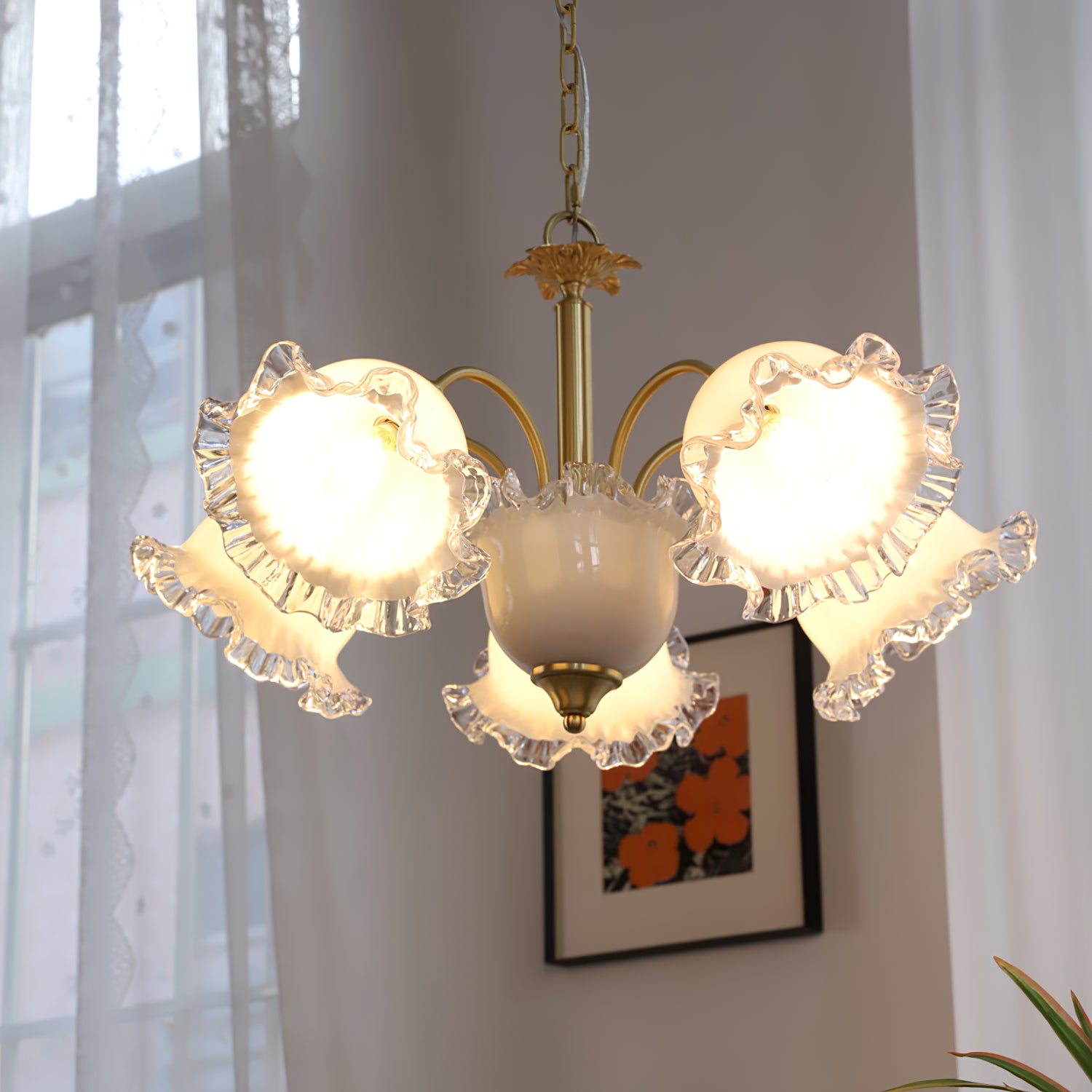 Floraler Kronleuchter aus Glas