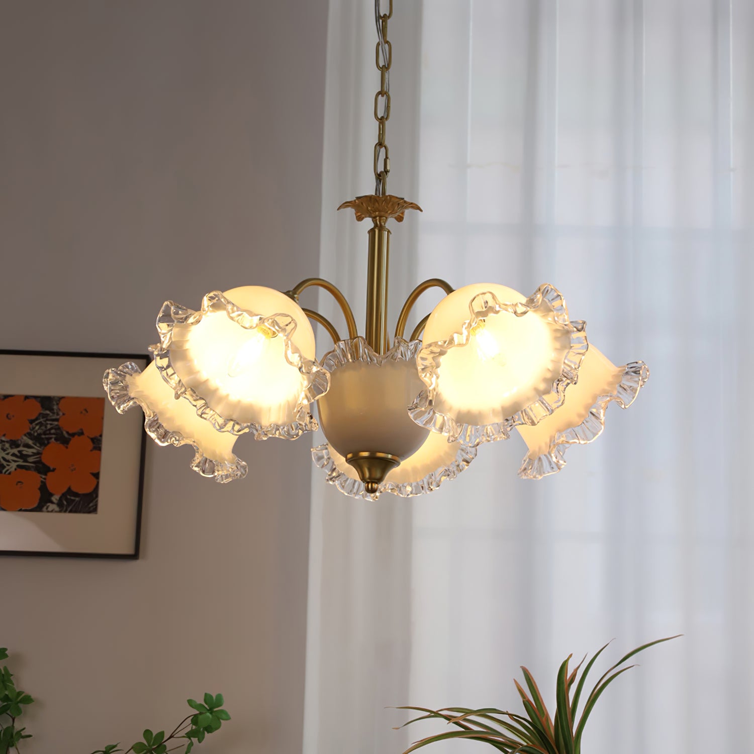 Floraler Kronleuchter aus Glas